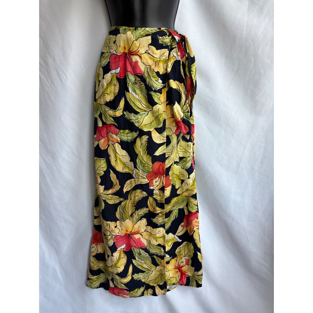 Talbots Linen Blend Wrap Skirt Midi Hawaiian Floral Tropical Resort Cruise sz 8